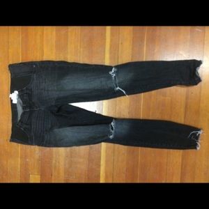 Dark gray distressed maternity jean!